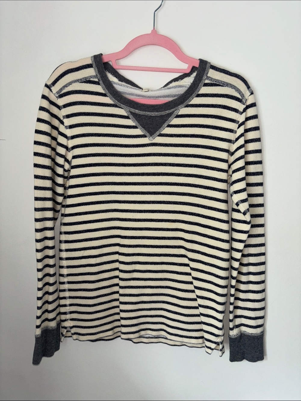 J. Crew Striped Long Sleeve 100% Cotton Top in Cream/Navy, sz S